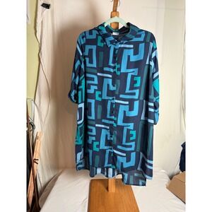 Avenue Womens Plus Size 18 Geometric Abstract Print Roll Tab Sleeve Tunic Top